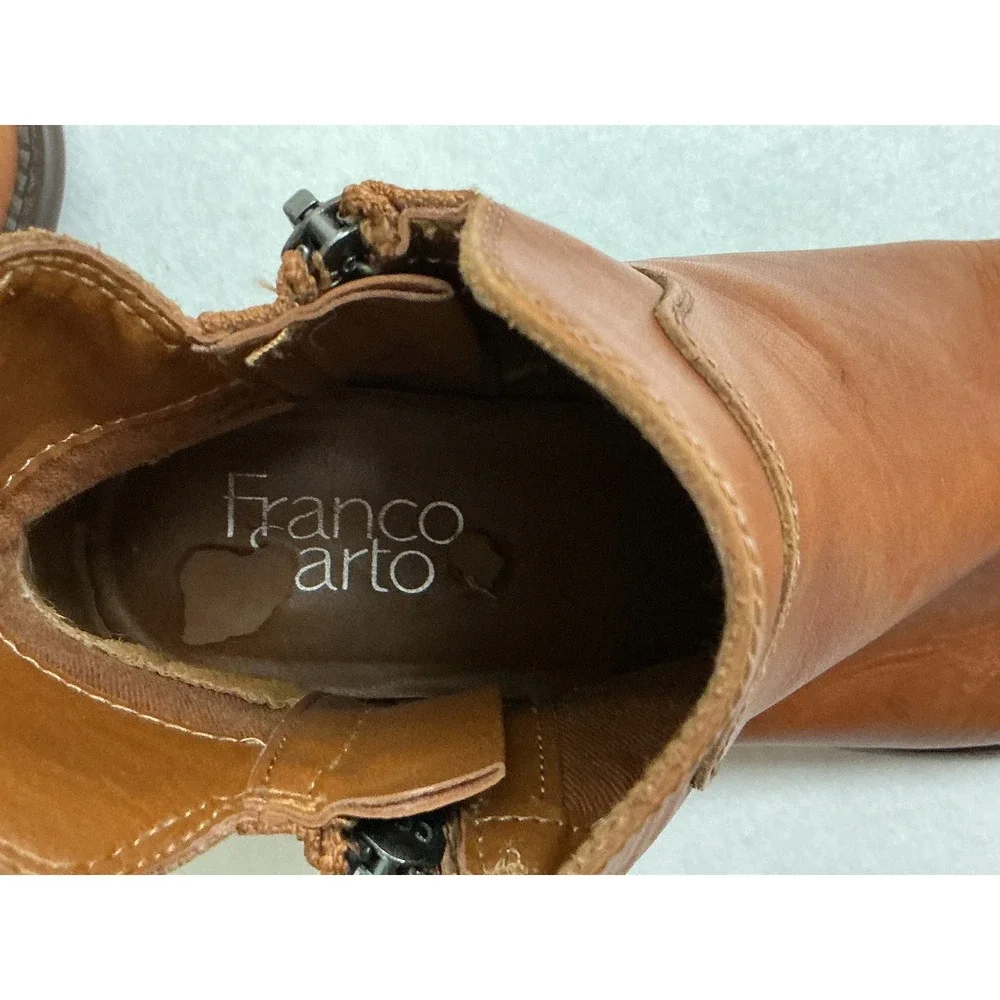 Franco Sarto Halford Ankle Boots Tan Leather Side Zip Low Heel Women 8M